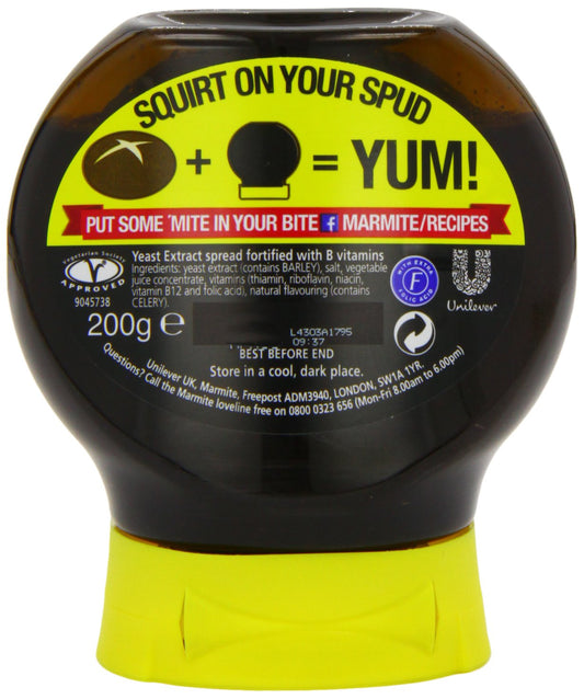 Marmite Yeast Extract Squeezy, 200-Gram Jars (Pack of 6)